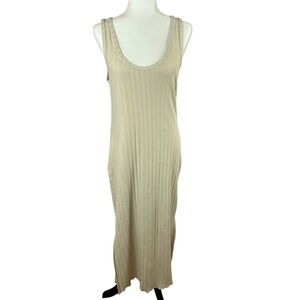 Offline by Aerie Neutral Ribbed Cotton Sleeveless Maxi Dress Large Oat C…